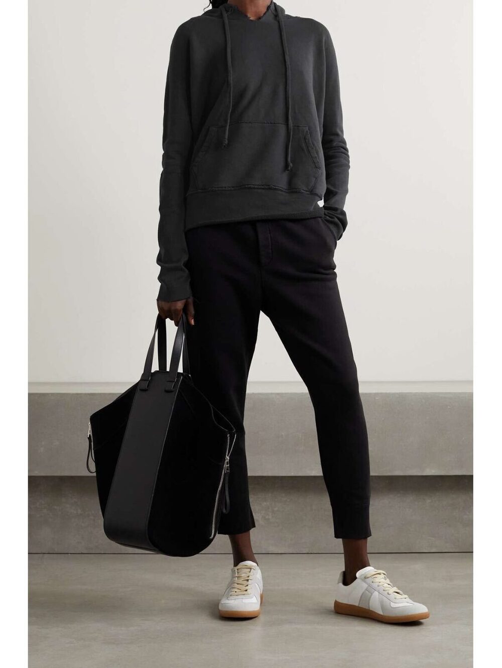 Nili Lotan Janie Hoodie XL Black Washed Cotton French Terry Pullover Sweatshirt